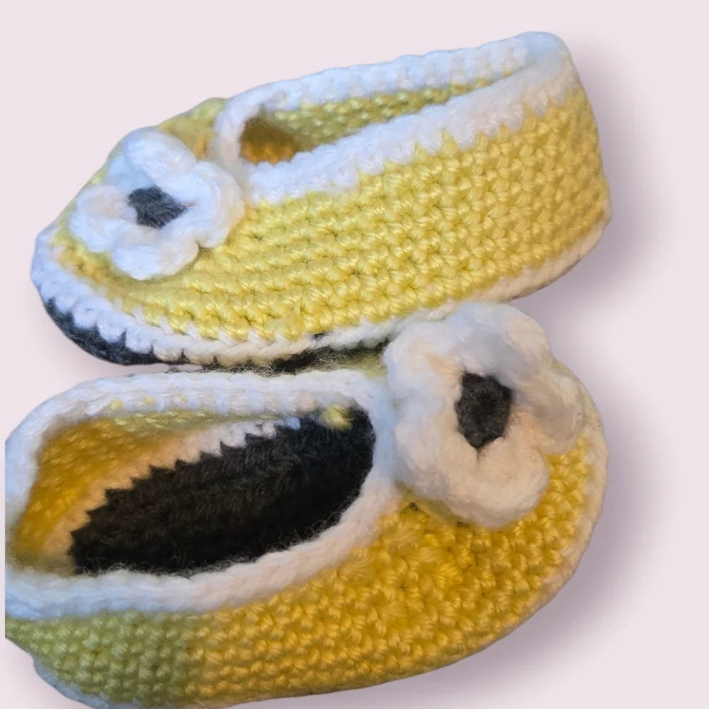 Cozy Handmade Yellow and White Baby Booties